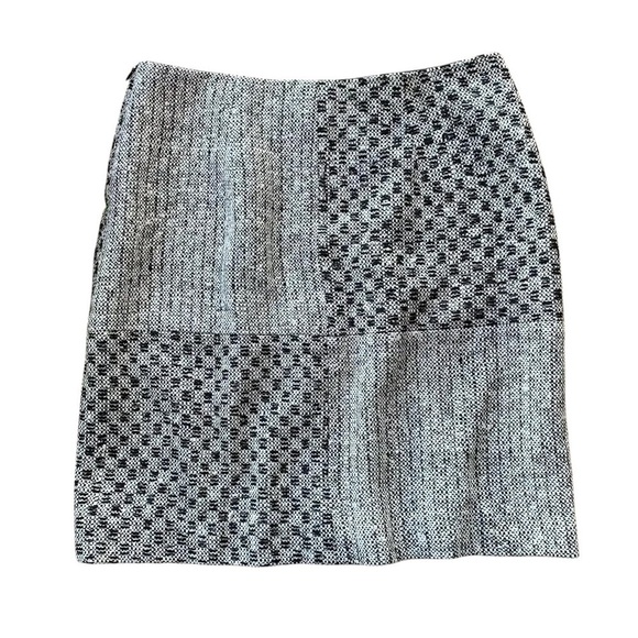 Leona Lauren Leonard Metallic Tweed Silk Blend Checkered Skirt Silver Black Sz 0 - Picture 2 of 7